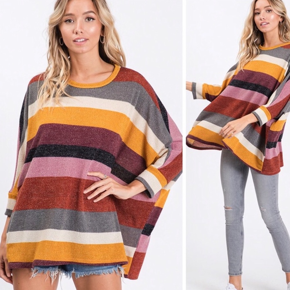 MULTI STRIPE OVERSIZED  SOFT TUNIC TOP